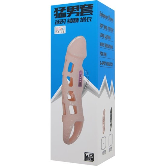 Baile For Him BAILE - PENIS EXTENDER COVER WITH VIBRATION AND NATURAL STRAP 13.5 CM
