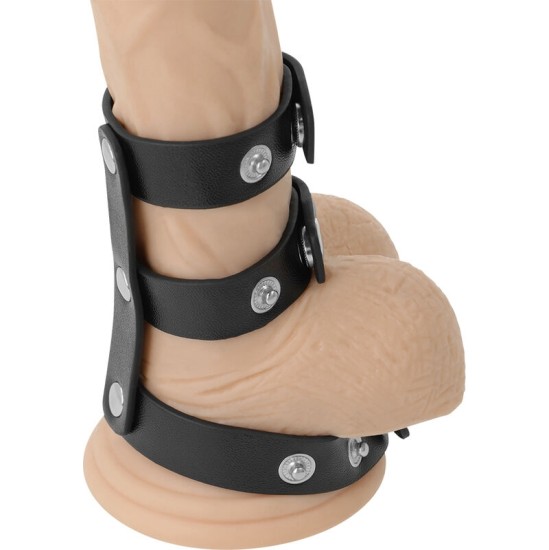 Darkness Bondage DARKNESS - ADJUSTABLE LEATHER DOUBLE PENIS AND TESTICLE RING