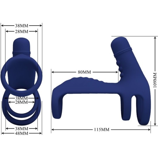 Pretty Love Male PRETTY LOVE - ELISH VIBRATING RING WITH EXTENSION BLUE
