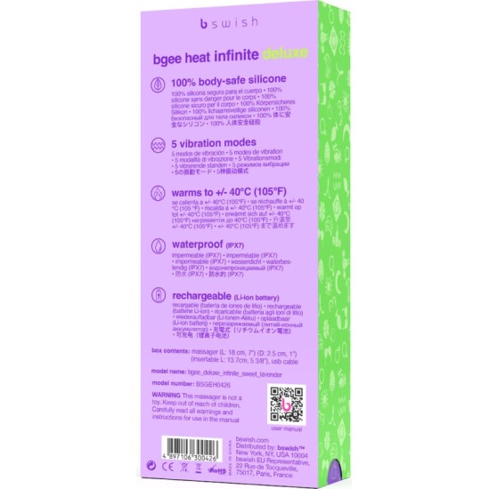 B Swish BGEE HEAT INFINITE DELUXE RECHARGEABLE VIBRATOR LAVENDER SILICONE
