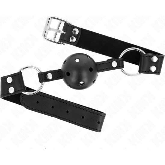 Kink Collar & Gag KINK - BREATHABLE BALL 4 CM GAG WITH DOUBLE RIVET MODEL 1 BLACK 62.5 x 2.5 CM ADJUSTABLE 42-58 CM