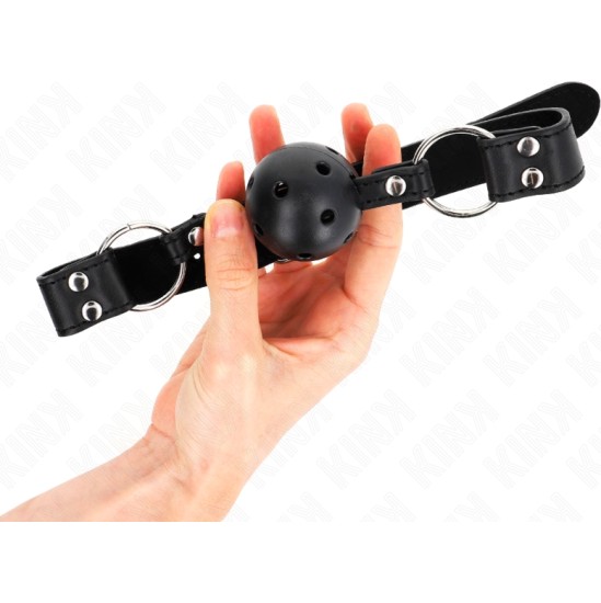Kink Collar & Gag KINK - BREATHABLE BALL 4 CM GAG WITH DOUBLE RIVET MODEL 1 BLACK 62.5 x 2.5 CM ADJUSTABLE 42-58 CM