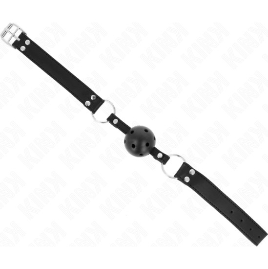 Kink Collar & Gag KINK - BREATHABLE BALL 4 CM GAG WITH DOUBLE RIVET MODEL 1 BLACK 62.5 x 2.5 CM ADJUSTABLE 42-58 CM