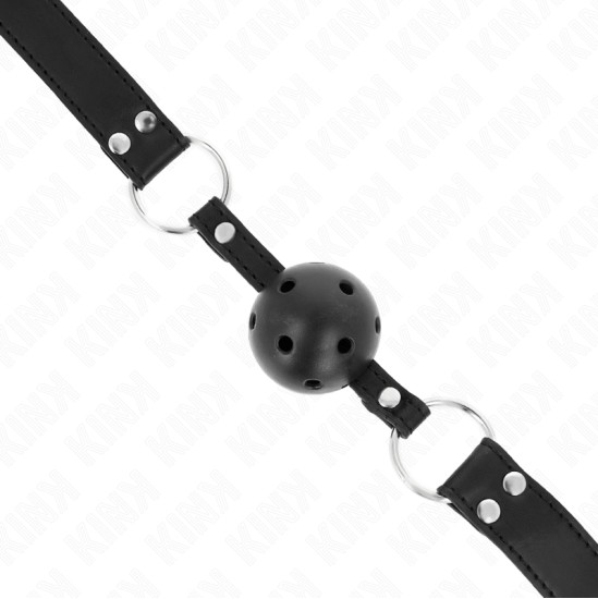Kink Collar & Gag KINK - BREATHABLE BALL 4 CM GAG WITH DOUBLE RIVET MODEL 1 BLACK 62.5 x 2.5 CM ADJUSTABLE 42-58 CM