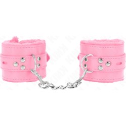 Kink Wrist Restraint KINK - FUR LINED WRIST RESTRAINTS WITH SQUARE HOLES PINK AND PINK BELT ADJUSTABLE 17-29 CM X 6 CM