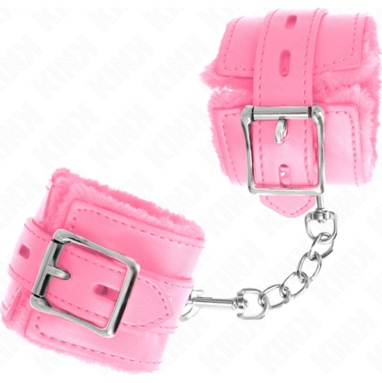 Kink Wrist Restraint KINK - FUR LINED WRIST RESTRAINTS WITH SQUARE HOLES PINK AND PINK BELT ADJUSTABLE 17-29 CM X 6 CM