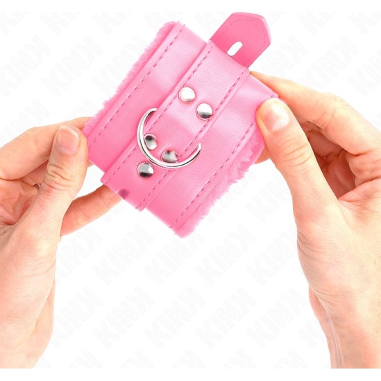 Kink Wrist Restraint KINK - FUR LINED WRIST RESTRAINTS WITH SQUARE HOLES PINK AND PINK BELT ADJUSTABLE 17-29 CM X 6 CM