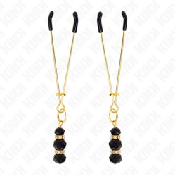 Kink Nipple Grip KINK - GOLD THIN NIPPLE CLAMPS WITH 3 BLACK GLASS BEADS 7 CM