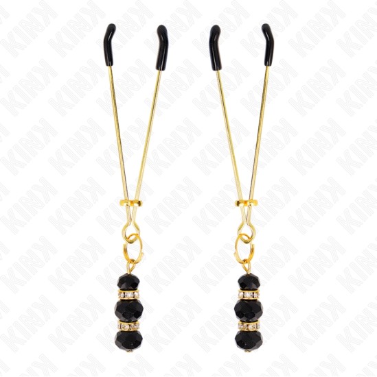 Kink Nipple Grip KINK - GOLD THIN NIPPLE CLAMPS WITH 3 BLACK GLASS BEADS 7 CM