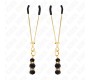 Kink Nipple Grip KINK - GOLD THIN NIPPLE CLAMPS WITH 3 BLACK GLASS BEADS 7 CM