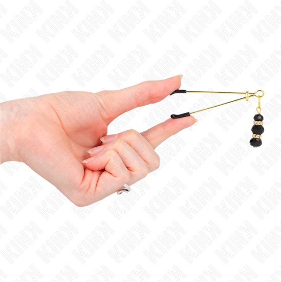 Kink Nipple Grip KINK - GOLD THIN NIPPLE CLAMPS WITH 3 BLACK GLASS BEADS 7 CM