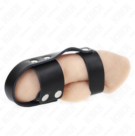 Kink Ring Power KINK - LEATHER PENIS CAGE RING WITH ADJUSTABLE BALL DIVIDER