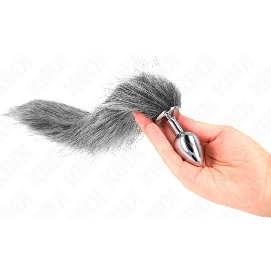 Kink Pleasure Plugs KINK - ANAL PLUG SIZE S 7 X 3 CM WITH SYNTHETIC TAIL 40 CM GREY