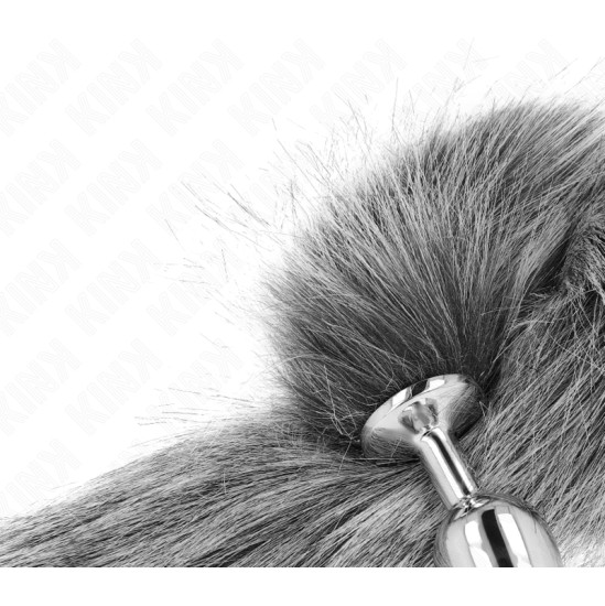 Kink Pleasure Plugs KINK - ANAL PLUG SIZE S 7 X 3 CM WITH SYNTHETIC TAIL 40 CM GREY