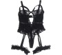 Subblime Bodies SUBBLIME - TEDDY WITH GARTER WITH LACE DETAIL AND STRIPS BLACK S/M