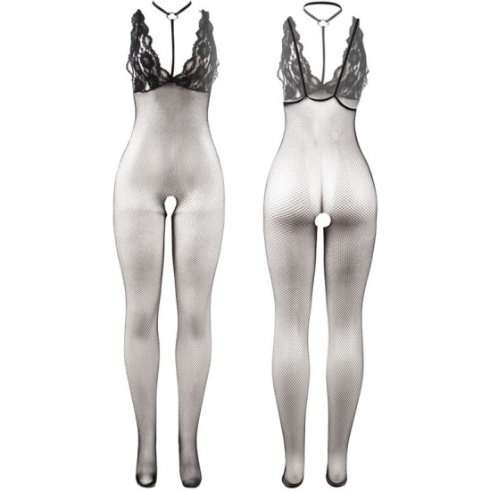 Subblime Bodystockings SUBBLIME - 951993 BLACK TRANSPARENT FISHNET CROTCHLESS BODYSTOCKING ONE SIZE