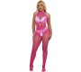 Subblime Bodystockings SUBBLIME - 952389 FISHNET AND LACE CROTCHLESS BODYSTOCKING WITH HIGH NECK PINK ONE SIZE
