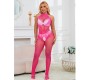 Subblime Bodystockings SUBBLIME - 952389 FISHNET AND LACE CROTCHLESS BODYSTOCKING WITH HIGH NECK PINK ONE SIZE