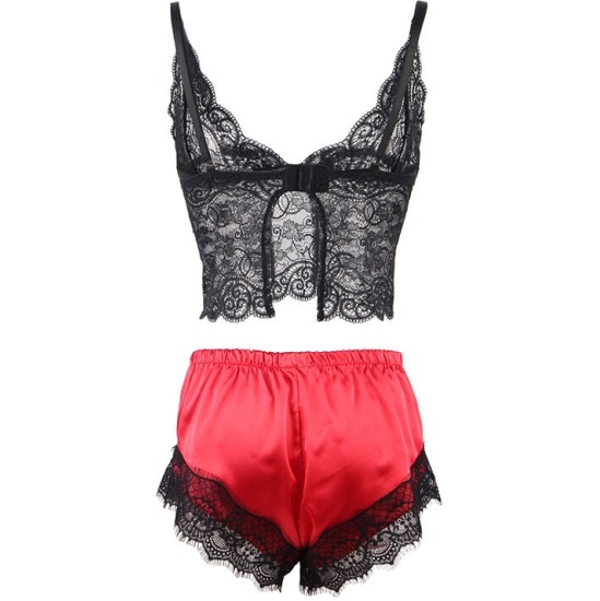 Subblime Sets SUBBLIME - 953959 CASUAL SILK NIGHTGOWN + LACE PANTS BLACK/RED S/M