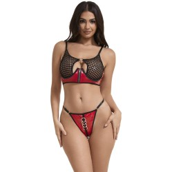 Subblime Sets SUBBLIME - 955533 RED PATENT LEATHER MESH ZIPPER BRA SET S/M