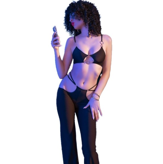 Chilirose Sets CHILIROSE - CR 4851 BLACK TOP AND LEGGINGS SET WITH GOLDEN ACCESSORIES L