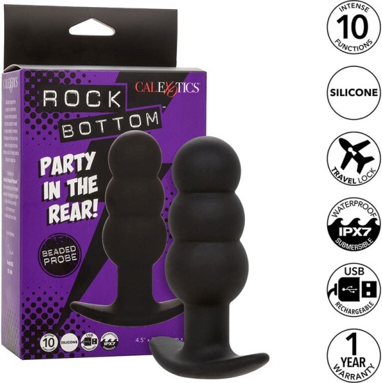 Calexotics ROCK BOTTOM BEADED ANAL PLUG 10 VIBRATIONS SILICONE BLACK