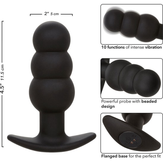 Calexotics ROCK BOTTOM BEADED ANAL PLUG 10 VIBRATIONS SILICONE BLACK