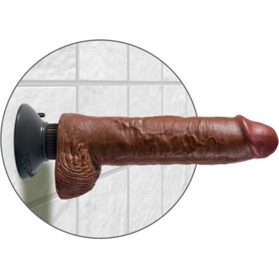 King Cock 25.5 CM VIBRATING COCK WITH BALLS BROWN