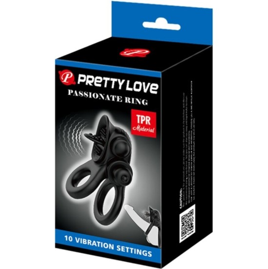 Pretty Love PASSIONATE RING DOUBLE VIBRATING RING + CLITORIS STIMULATOR BLACK