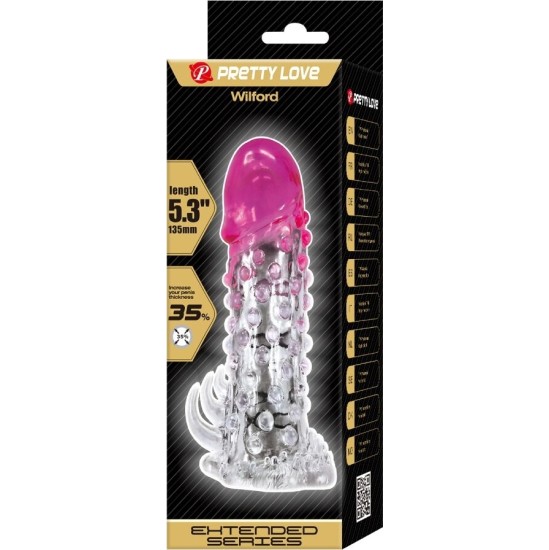 Pretty Love WILFORD REALISTIC ENLARGEMENT SHEATH WITH EMBOSSED PENIS PINK