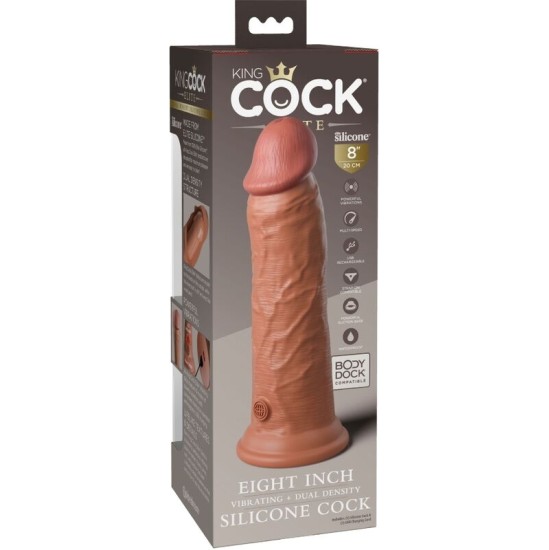 King Cock ELITE REALISTIC DILDO VIBRATING & SILICONE 20.3 CM CARAMEL