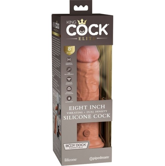 King Cock ELITE REALISTIC DILDO VIBRATING & SILICONE 20.3 CM CARAMEL