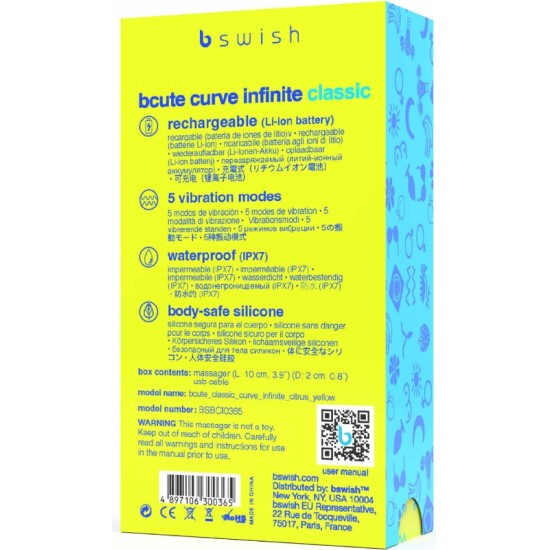 B Swish BCUTE CURVE INFINITE CLASSIC RECHARGEABLE SILICONE VIBRATOR YELLOW