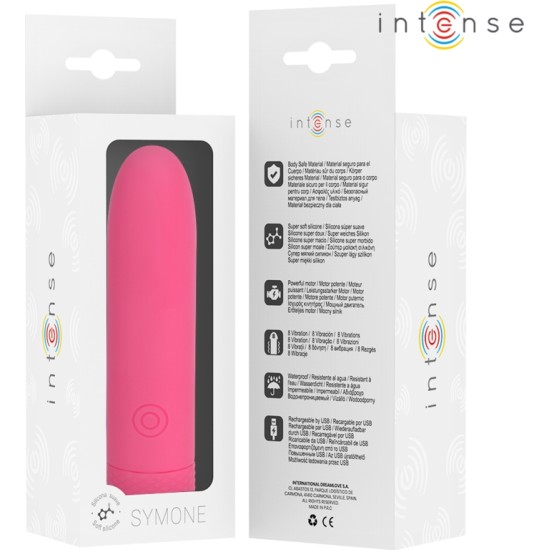 Intense Fun INTENSE - SYMONE USB RECHARGEABLE VIBRATING BULLET 8 VIBRATIONS PINK 10 X 2.2 CM
