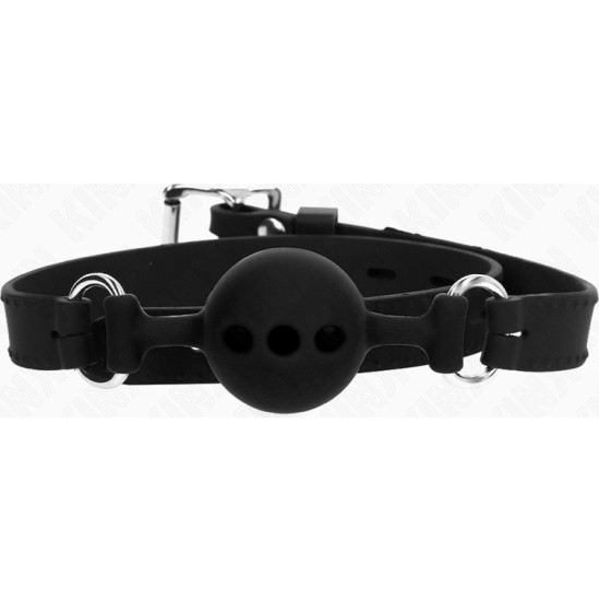 Kink Collar & Gag KINK - FULL SILICONE GAG 55 x 2 CM WITH 4 CM BALL SIZE S BLACK ADJUSTABLE 35-51 CM
