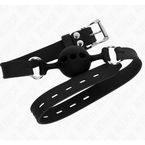 Kink Collar & Gag KINK - FULL SILICONE GAG 55 x 2 CM WITH 4 CM BALL SIZE S BLACK ADJUSTABLE 35-51 CM