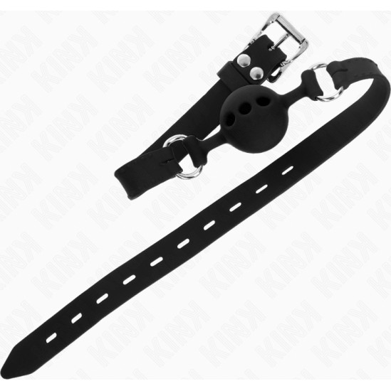 Kink Collar & Gag KINK - FULL SILICONE GAG 55 x 2 CM WITH 4 CM BALL SIZE S BLACK ADJUSTABLE 35-51 CM