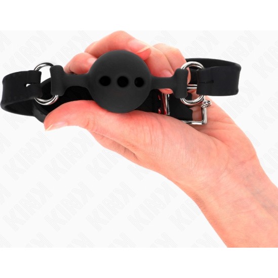 Kink Collar & Gag KINK - FULL SILICONE GAG 55 x 2 CM WITH 4 CM BALL SIZE S BLACK ADJUSTABLE 35-51 CM