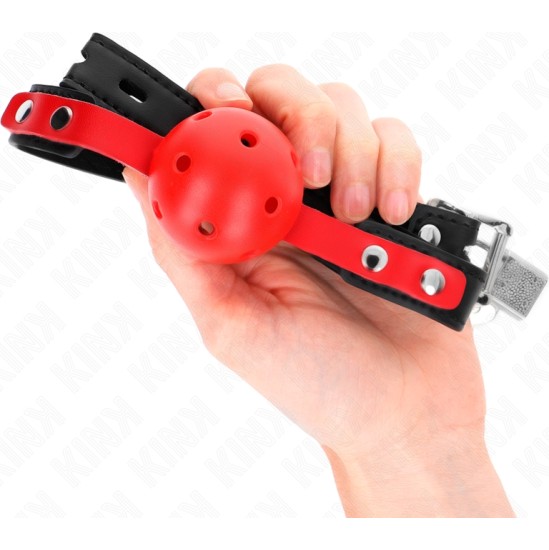 Kink Collar & Gag KINK - RED HOLLOW HARD BALL 4 CM GAG BLACK STRAP 60 x 2 CM ADJUSTABLE 37-52 CM