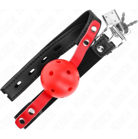 Kink Collar & Gag KINK - RED HOLLOW HARD BALL 4 CM GAG BLACK STRAP 60 x 2 CM ADJUSTABLE 37-52 CM