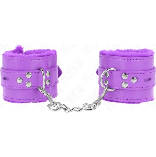 Kink Wrist Restraint KINK - FUR LINED WRIST RESTRAINTS WITH SQUARE HOLES PURPLE AND PURPLE BELT ADJUSTABLE 17-29 CM X 6 CM
