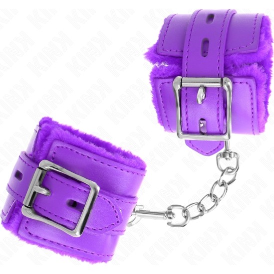 Kink Wrist Restraint KINK - FUR LINED WRIST RESTRAINTS WITH SQUARE HOLES PURPLE AND PURPLE BELT ADJUSTABLE 17-29 CM X 6 CM