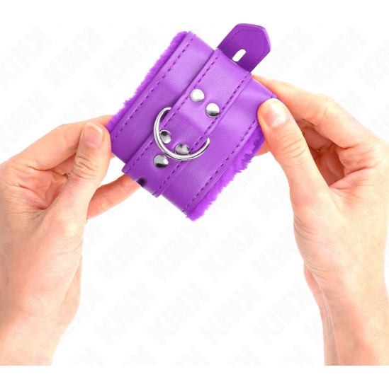 Kink Wrist Restraint KINK - FUR LINED WRIST RESTRAINTS WITH SQUARE HOLES PURPLE AND PURPLE BELT ADJUSTABLE 17-29 CM X 6 CM