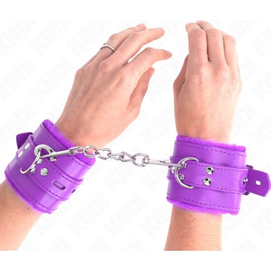 Kink Wrist Restraint KINK - FUR LINED WRIST RESTRAINTS WITH SQUARE HOLES PURPLE AND PURPLE BELT ADJUSTABLE 17-29 CM X 6 CM