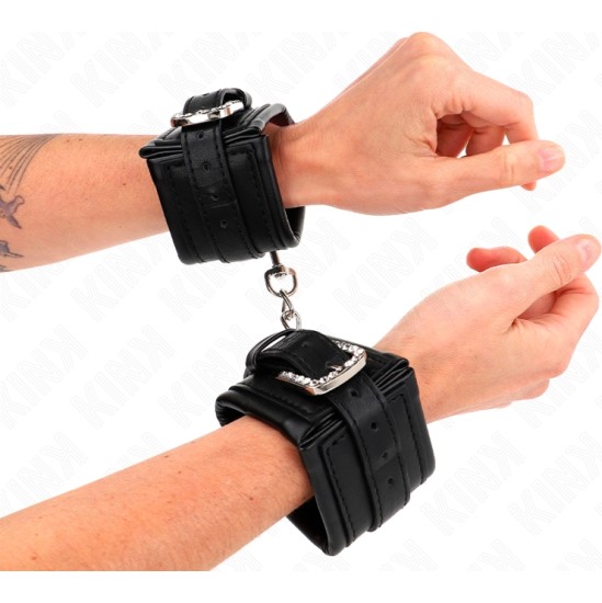 Kink Wrist Restraint KINK - RHINESTONE BUCKLE WRIST RESTRAINTS BLACK ADJUSTABLE 25-32 CM X 5.5 CM