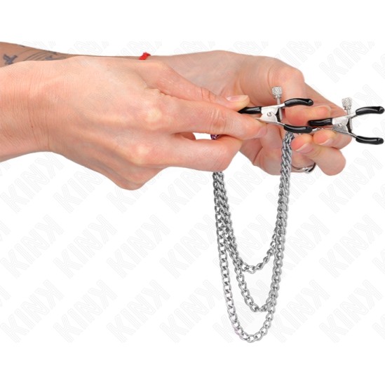 Kink Nipple Grip KINK - NIPPLE CLAMPS WITH 3 CHAINS SILVER 20/23/28 CM