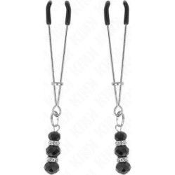 Kink Nipple Grip KINK - GOLD THIN NIPPLE CLAMPS WITH 3 BLACK GLASS BEADS 7 CM