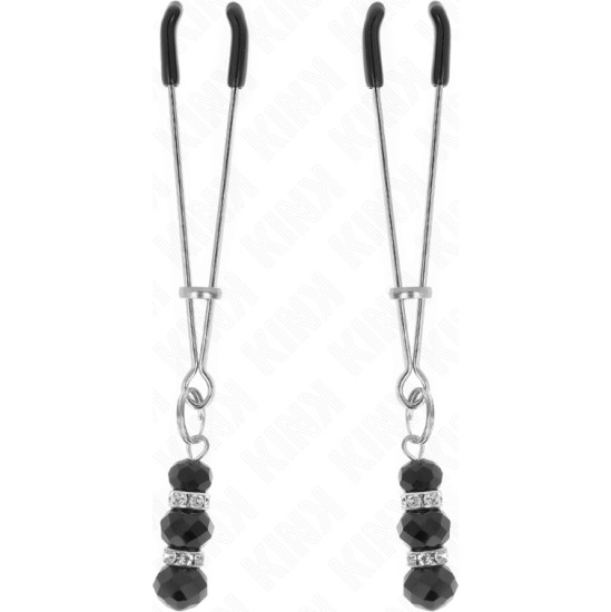 Kink Nipple Grip KINK - GOLD THIN NIPPLE CLAMPS WITH 3 BLACK GLASS BEADS 7 CM