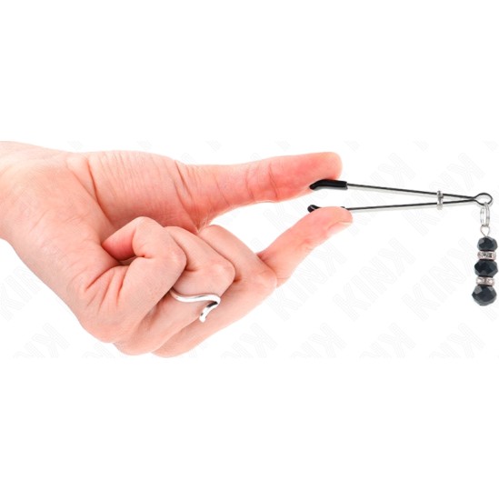 Kink Nipple Grip KINK - GOLD THIN NIPPLE CLAMPS WITH 3 BLACK GLASS BEADS 7 CM