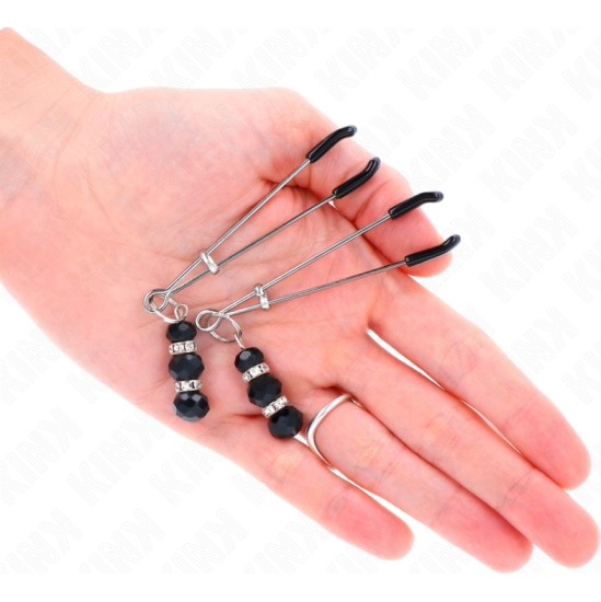 Kink Nipple Grip KINK - GOLD THIN NIPPLE CLAMPS WITH 3 BLACK GLASS BEADS 7 CM